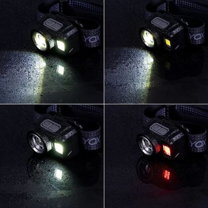 LED Zatemnitvena polnilna naglavna svetilka s senzorjem in rdeča luč LED/6W/5V/3xAAA IP44 500 sijajni 1200 mAh