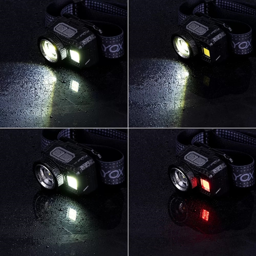 LED Zatemnitvena polnilna naglavna svetilka s senzorjem in rdeča luč LED/6W/5V/3xAAA IP44 500 sijajni 1200 mAh