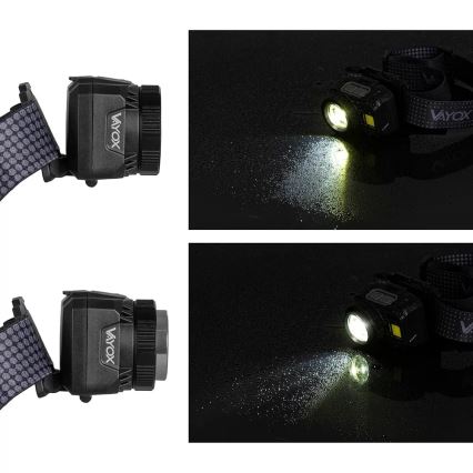 LED Zatemnitvena polnilna naglavna svetilka s senzorjem in rdeča luč LED/6W/5V/3xAAA IP44 500 sijajni 1200 mAh