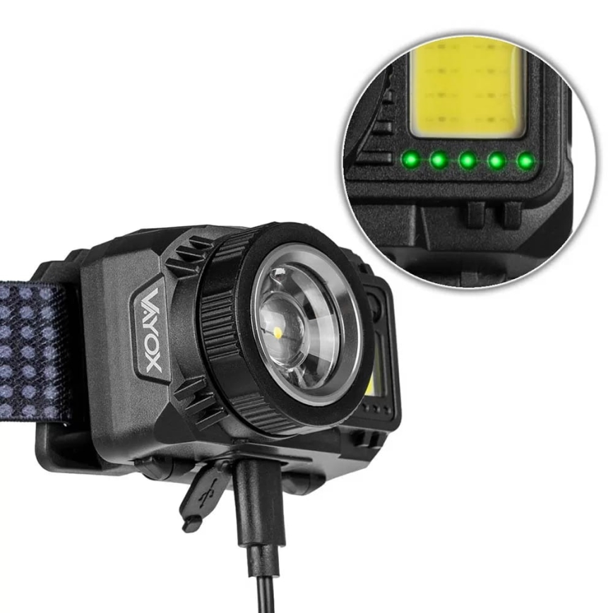 LED Zatemnitvena polnilna naglavna svetilka s senzorjem in rdeča luč LED/6W/5V/3xAAA IP44 500 sijajni 1200 mAh