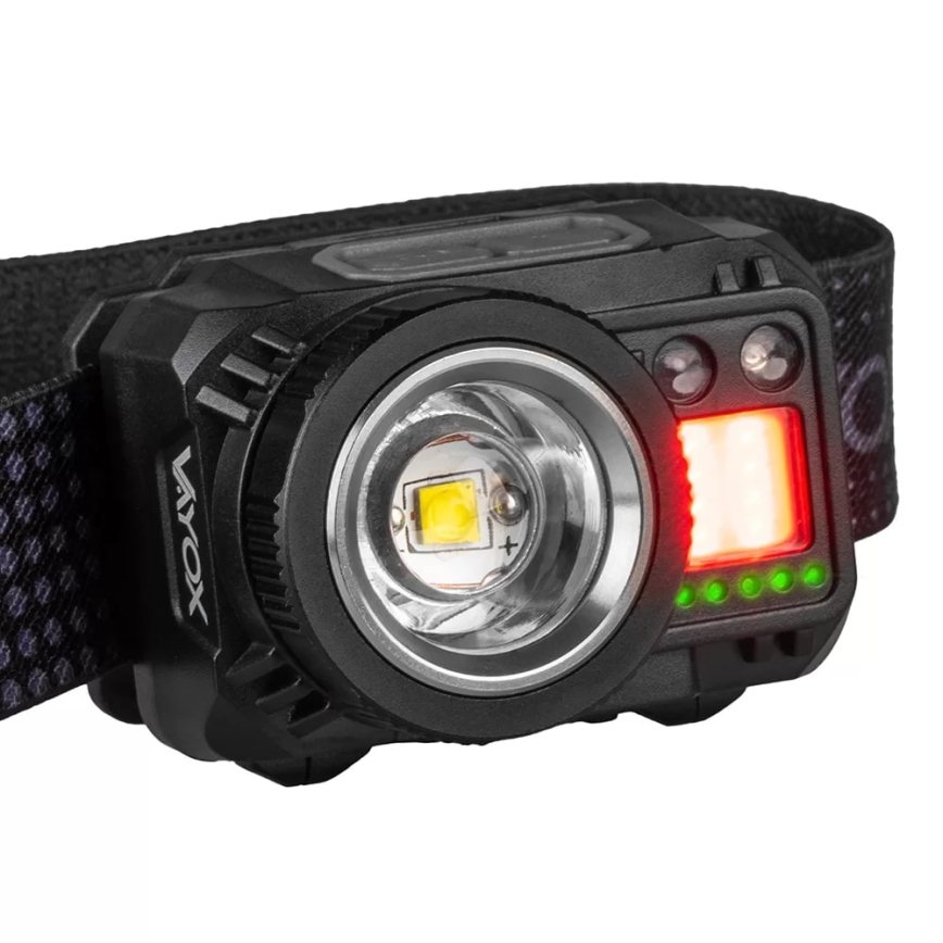 LED Zatemnitvena polnilna naglavna svetilka s senzorjem in rdeča luč LED/6W/5V/3xAAA IP44 500 sijajni 1200 mAh