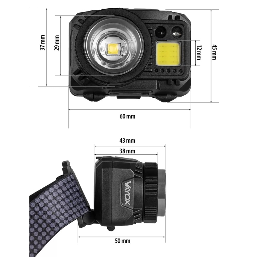 LED Zatemnitvena polnilna naglavna svetilka s senzorjem in rdeča luč LED/6W/5V/3xAAA IP44 500 sijajni 1200 mAh