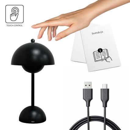 LED polnilna namizna svetilka na dotik COSTA LED/3W/5V 2400 mAh 3000-6000K črna