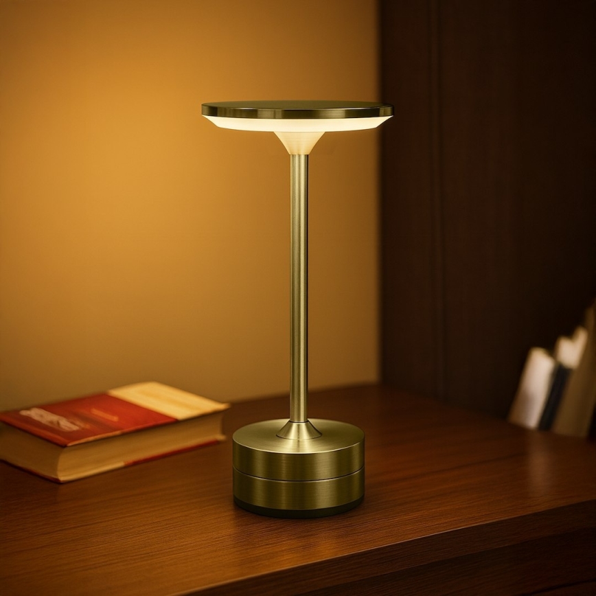 LED polnilna namizna svetilka TAVOLO, na dotik, 2,5W/5V, 2400 mAh, 3000-6000K, zlata