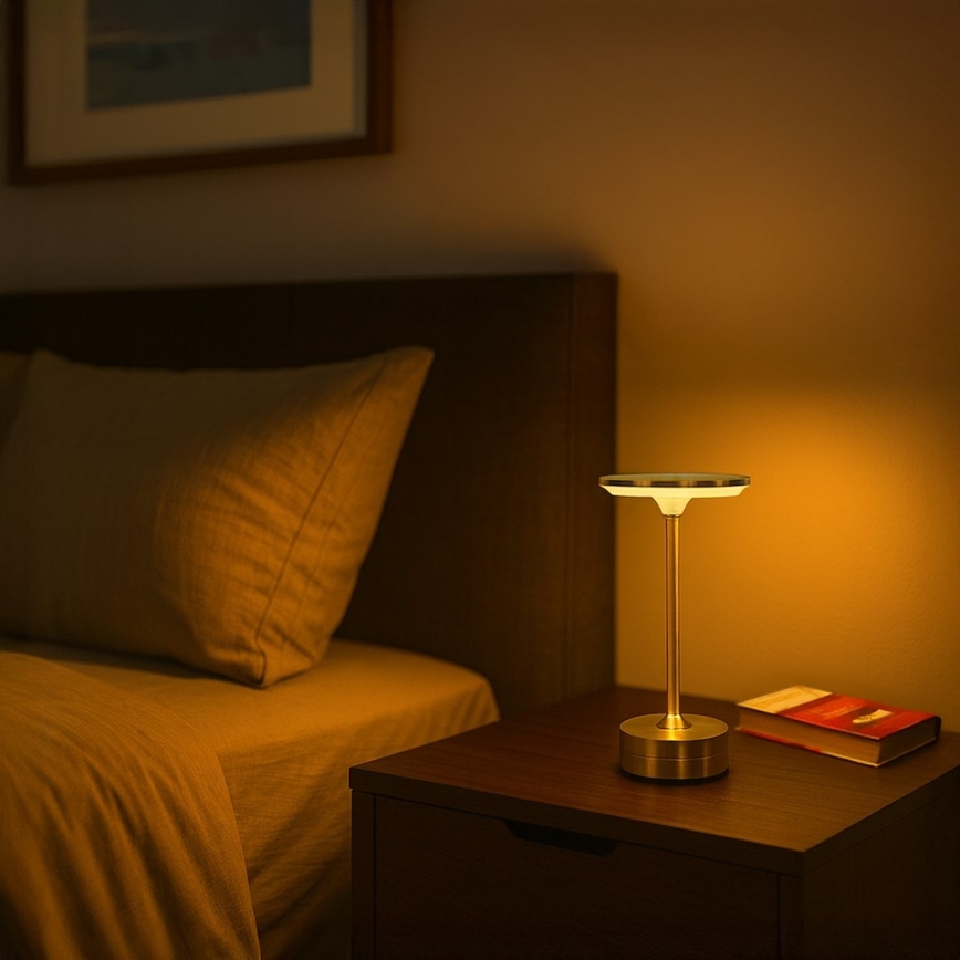 LED polnilna namizna svetilka TAVOLO, na dotik, 2,5W/5V, 2400 mAh, 3000-6000K, zlata