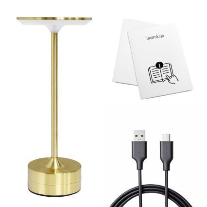 LED polnilna namizna svetilka TAVOLO, na dotik, 2,5W/5V, 2400 mAh, 3000-6000K, zlata