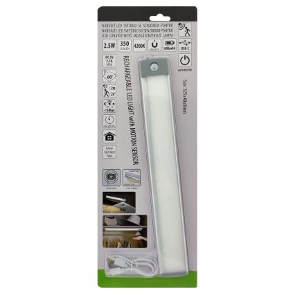 LED Polnilna pohištvena razsvetljava s senzorjem LED/2,5W/5V USB 800 mAh 4200K 32,5 cm