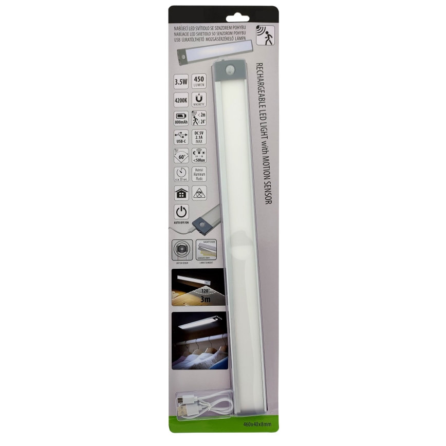 LED polnilna osvetlitev pohištva s senzorjem LED/3,5W/5V USB 800 mAh 4200K 46 cm