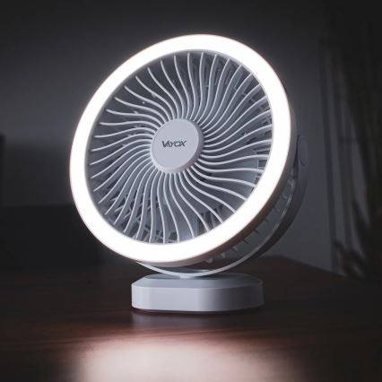 LED polnilni namizni ventilator z LED osvetlitvijo LED/3W/5V USB 2400 mAh bela