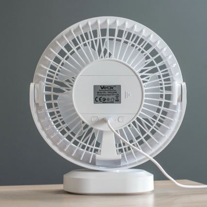 LED polnilni namizni ventilator z LED osvetlitvijo LED/3W/5V USB 2400 mAh bela