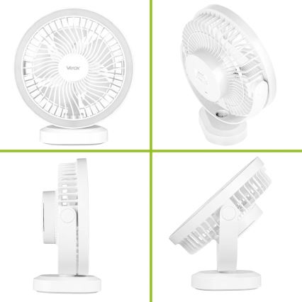 LED polnilni namizni ventilator z LED osvetlitvijo LED/3W/5V USB 2400 mAh bela