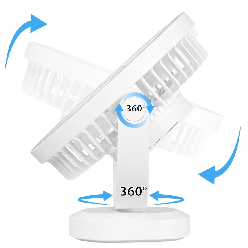 LED polnilni namizni ventilator z LED osvetlitvijo LED/3W/5V USB 2400 mAh bela