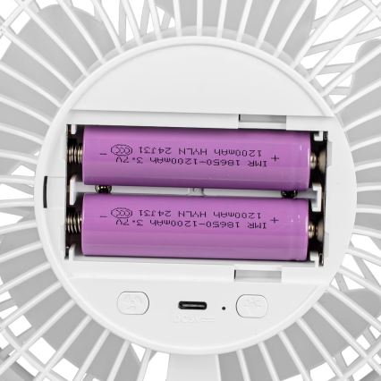 LED polnilni namizni ventilator z LED osvetlitvijo LED/3W/5V USB 2400 mAh bela