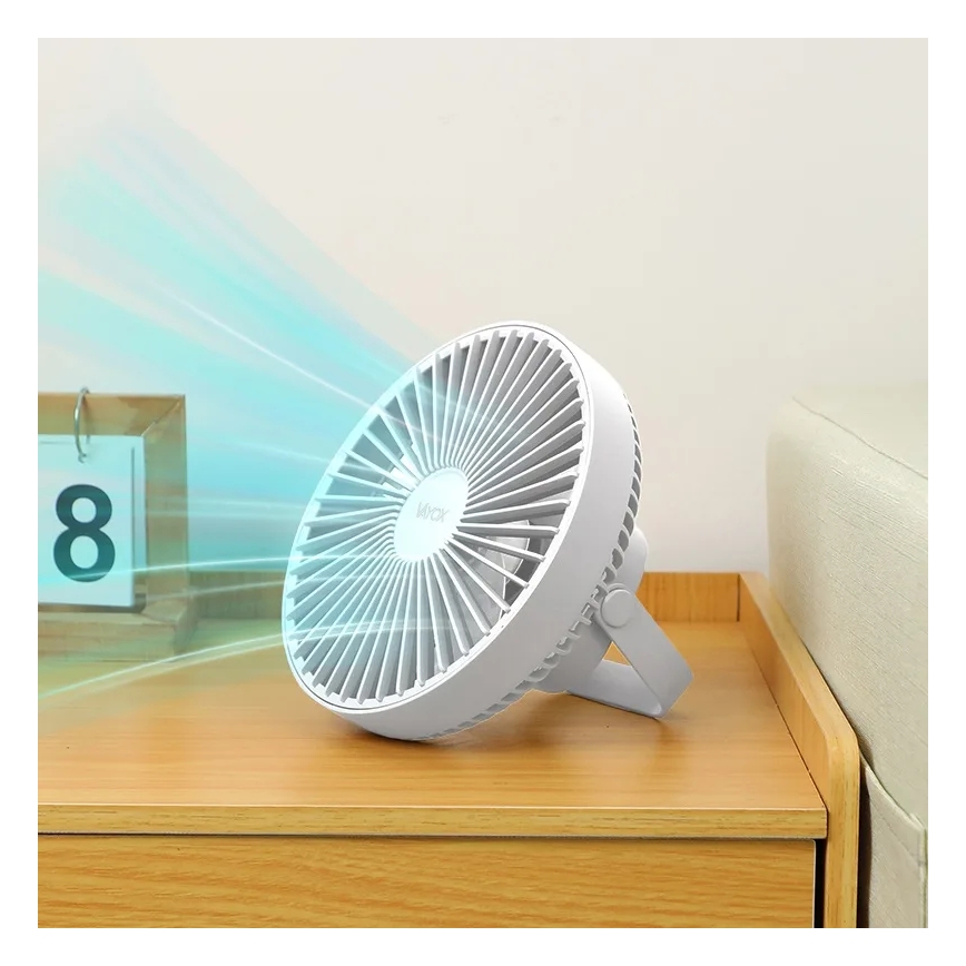 LED polnilni namizni ventilator z LED osvetlitvijo LED/2W/5V USB 2400 mAh bela