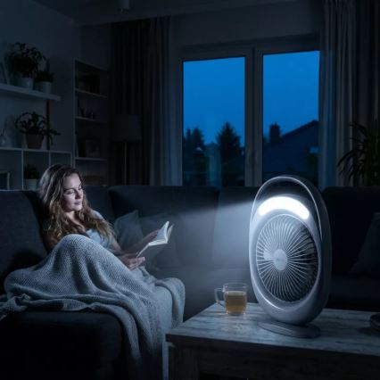 LED polnilni namizni ventilator z LED osvetlitvijo LED/2,8W/5V USB 2400 mAh siva