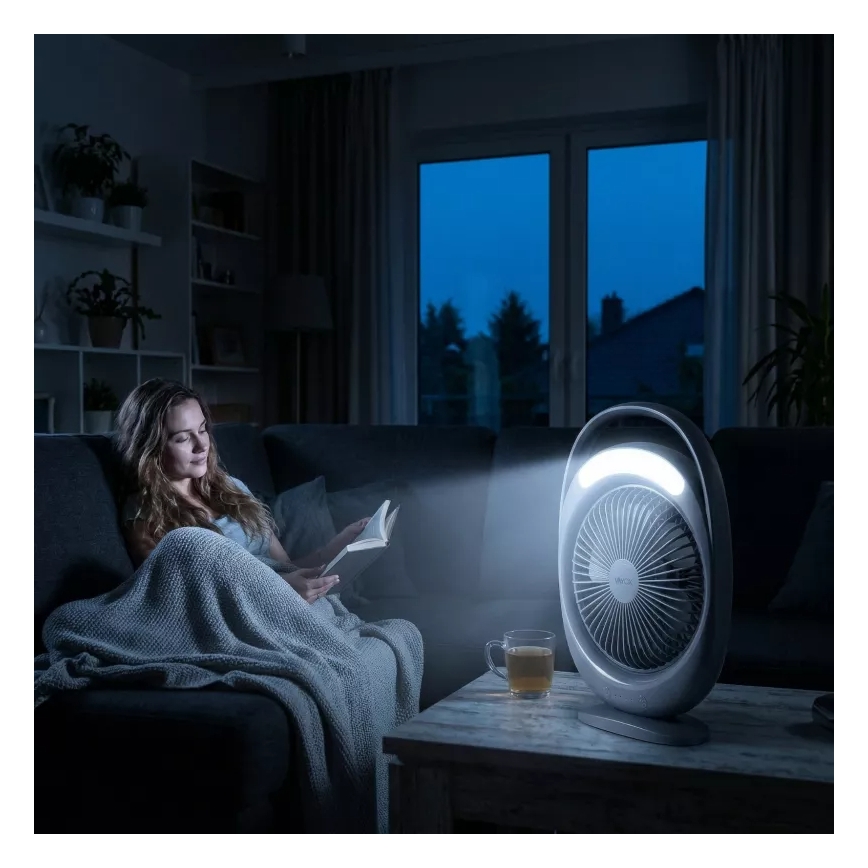 LED polnilni namizni ventilator z LED osvetlitvijo LED/2,8W/5V USB 2400 mAh siva