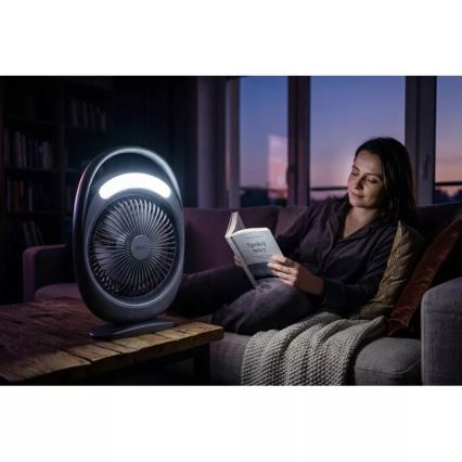 LED polnilni namizni ventilator z LED osvetlitvijo LED/2,8W/5V USB 2400 mAh siva