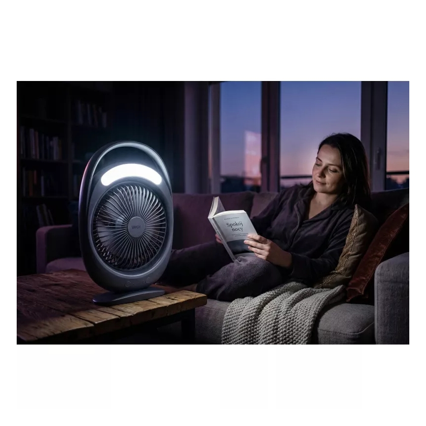 LED polnilni namizni ventilator z LED osvetlitvijo LED/2,8W/5V USB 2400 mAh siva