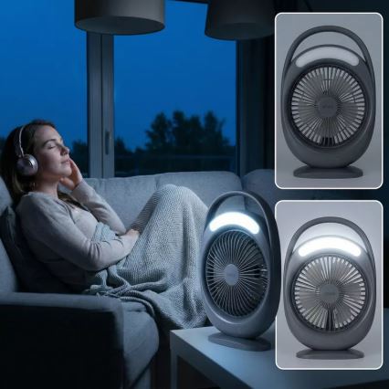 LED polnilni namizni ventilator z LED osvetlitvijo LED/2,8W/5V USB 2400 mAh siva