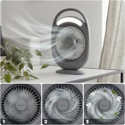 LED polnilni namizni ventilator z LED osvetlitvijo LED/2,8W/5V USB 2400 mAh siva