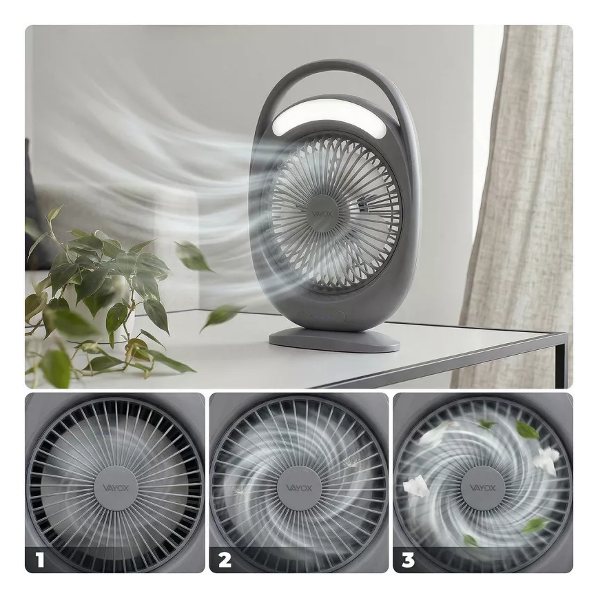 LED polnilni namizni ventilator z LED osvetlitvijo LED/2,8W/5V USB 2400 mAh siva