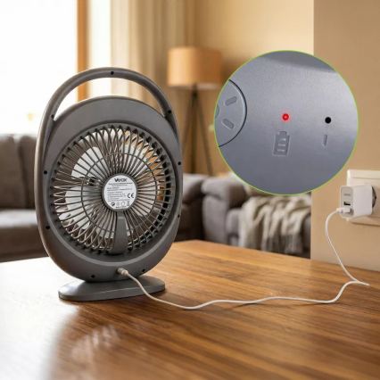 LED polnilni namizni ventilator z LED osvetlitvijo LED/2,8W/5V USB 2400 mAh siva