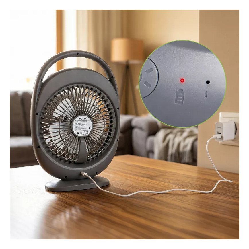 LED polnilni namizni ventilator z LED osvetlitvijo LED/2,8W/5V USB 2400 mAh siva