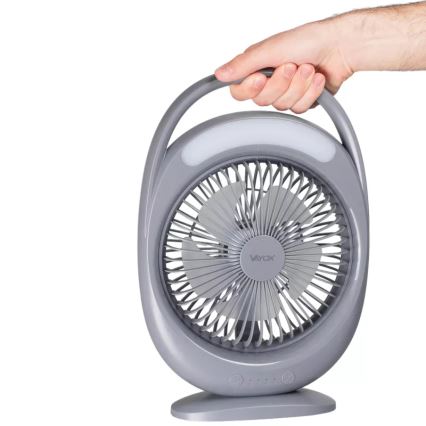 LED polnilni namizni ventilator z LED osvetlitvijo LED/2,8W/5V USB 2400 mAh siva