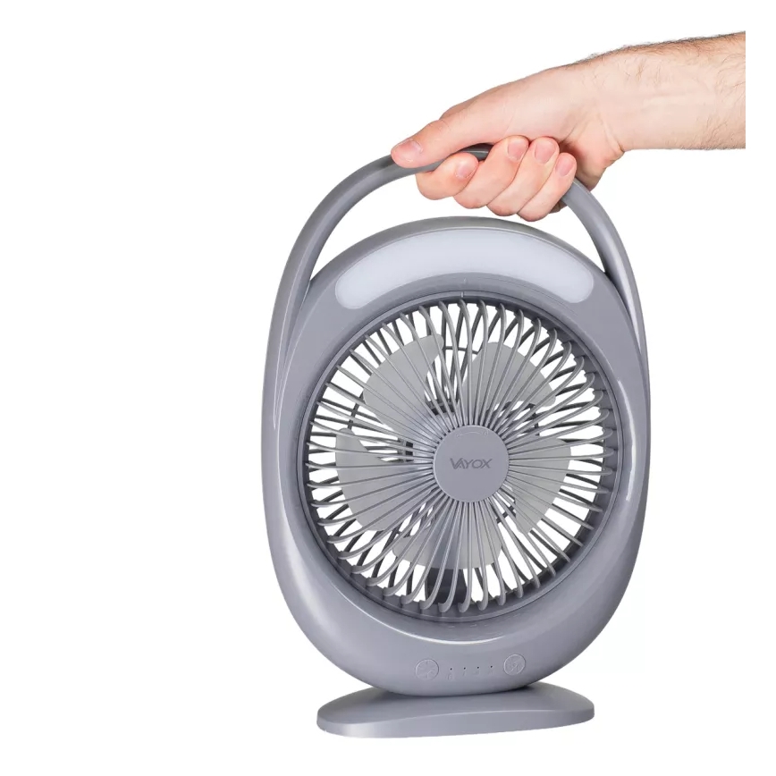 LED polnilni namizni ventilator z LED osvetlitvijo LED/2,8W/5V USB 2400 mAh siva