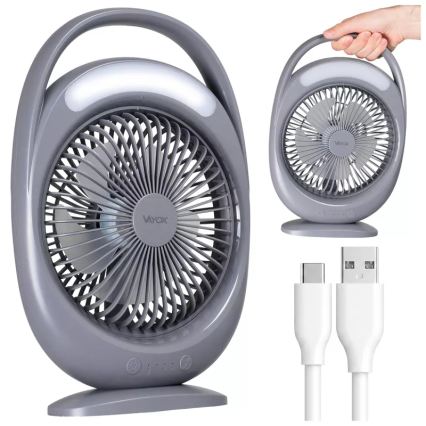 LED polnilni namizni ventilator z LED osvetlitvijo LED/2,8W/5V USB 2400 mAh siva