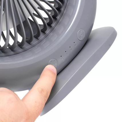 LED polnilni namizni ventilator z LED osvetlitvijo LED/2,8W/5V USB 2400 mAh siva