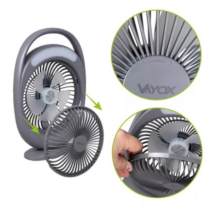 LED polnilni namizni ventilator z LED osvetlitvijo LED/2,8W/5V USB 2400 mAh siva