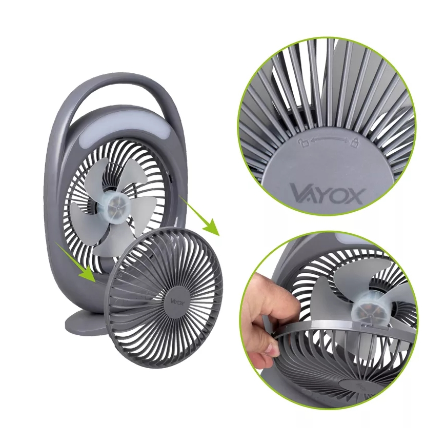 LED polnilni namizni ventilator z LED osvetlitvijo LED/2,8W/5V USB 2400 mAh siva