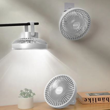 LED Polnilni namizni ventilator z LED osvetlitvijo LED/2W/5V USB 2400 mAh bela