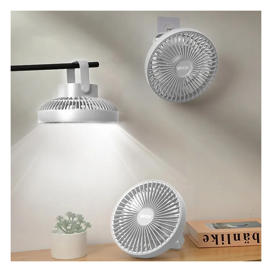 LED Polnilni namizni ventilator z LED osvetlitvijo LED/2W/5V USB 2400 mAh bela