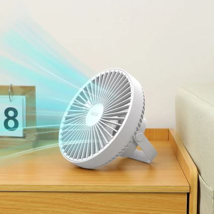 LED Polnilni namizni ventilator z LED osvetlitvijo LED/2W/5V USB 2400 mAh bela