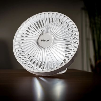 LED Polnilni namizni ventilator z LED osvetlitvijo LED/2W/5V USB 2400 mAh bela