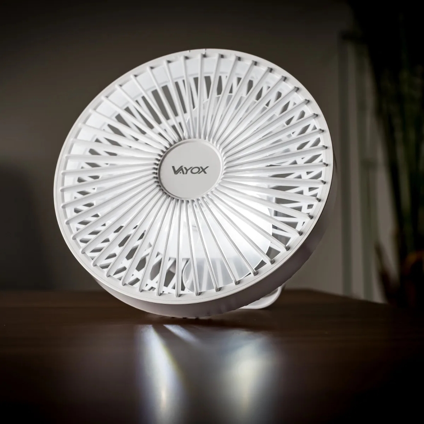 LED Polnilni namizni ventilator z LED osvetlitvijo LED/2W/5V USB 2400 mAh bela