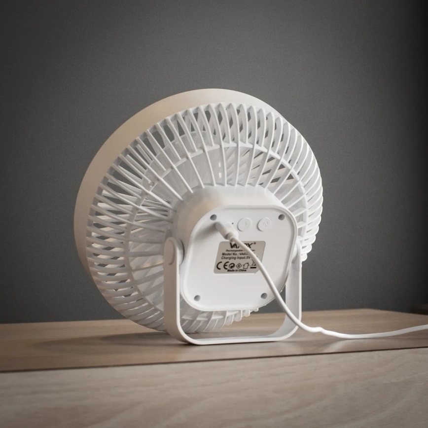 LED Polnilni namizni ventilator z LED osvetlitvijo LED/2W/5V USB 2400 mAh bela