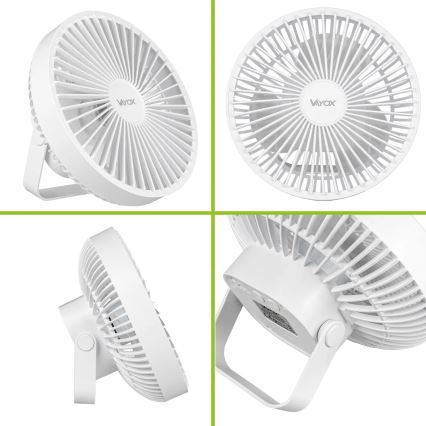 LED Polnilni namizni ventilator z LED osvetlitvijo LED/2W/5V USB 2400 mAh bela