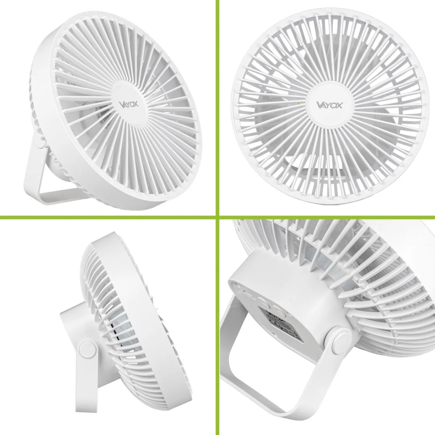LED Polnilni namizni ventilator z LED osvetlitvijo LED/2W/5V USB 2400 mAh bela