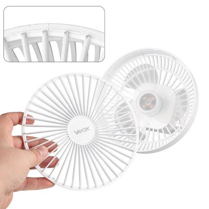 LED Polnilni namizni ventilator z LED osvetlitvijo LED/2W/5V USB 2400 mAh bela