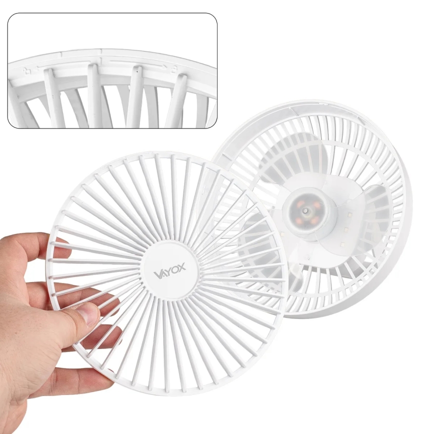 LED Polnilni namizni ventilator z LED osvetlitvijo LED/2W/5V USB 2400 mAh bela