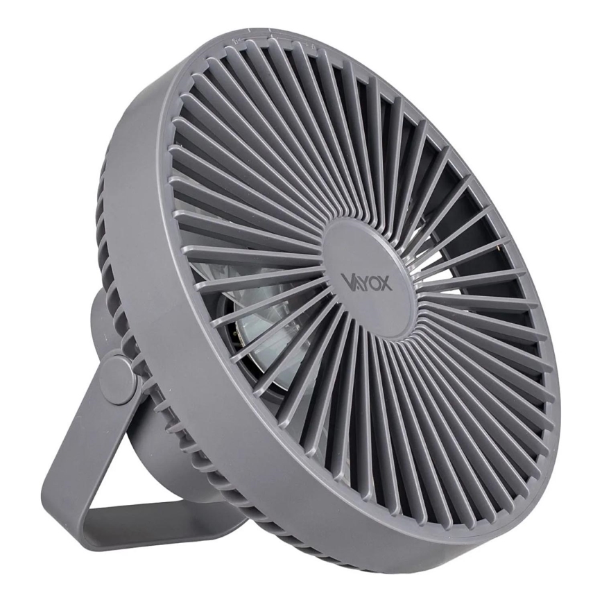 LED Polnilni namizni ventilator z LED osvetlitvijo LED/2W/5V USB 2400 mAh siva