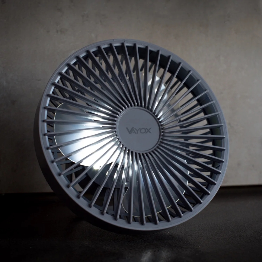 LED Polnilni namizni ventilator z LED osvetlitvijo LED/2W/5V USB 2400 mAh siva