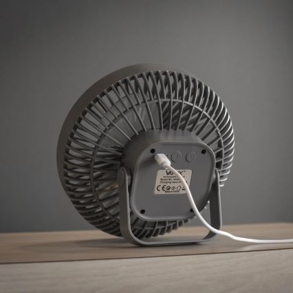 LED Polnilni namizni ventilator z LED osvetlitvijo LED/2W/5V USB 2400 mAh siva