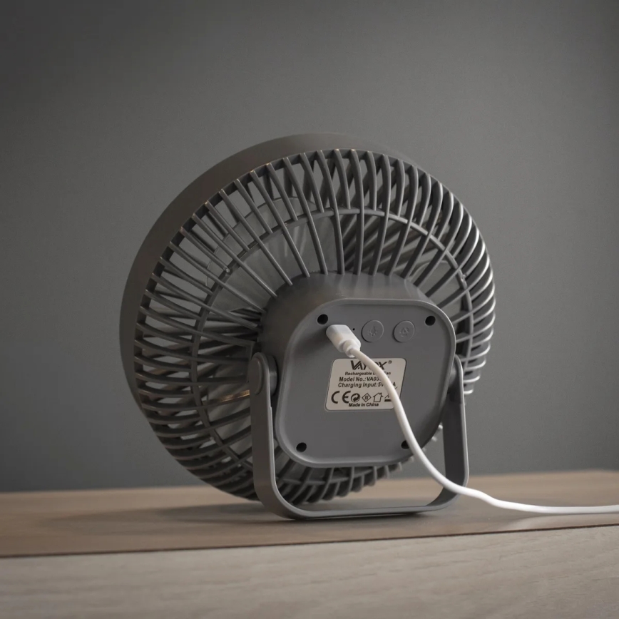 LED Polnilni namizni ventilator z LED osvetlitvijo LED/2W/5V USB 2400 mAh siva