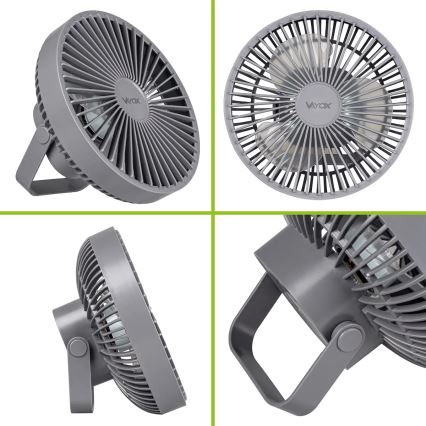 LED Polnilni namizni ventilator z LED osvetlitvijo LED/2W/5V USB 2400 mAh siva