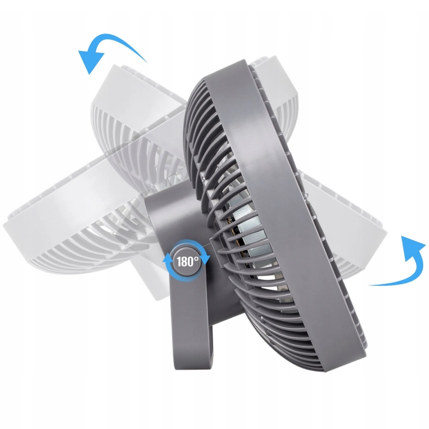 LED Polnilni namizni ventilator z LED osvetlitvijo LED/2W/5V USB 2400 mAh siva