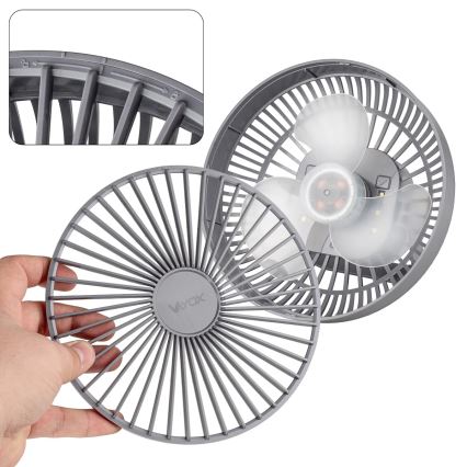LED Polnilni namizni ventilator z LED osvetlitvijo LED/2W/5V USB 2400 mAh siva